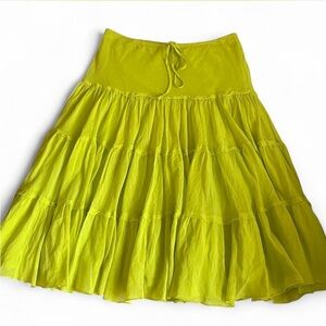 y2k Express Cotton Silk Blend Bright Green Ruffle Tiered Midi Skirt ✨